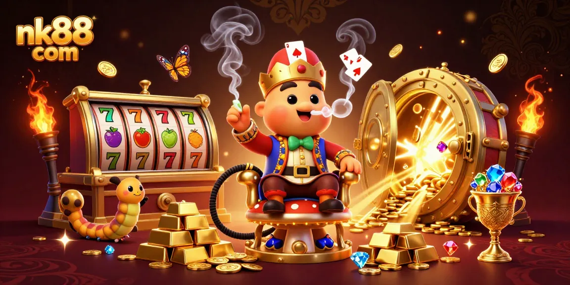 Engage in thrilling gameplay at nk88 com with vibrant casino elements and slot machine symbols.