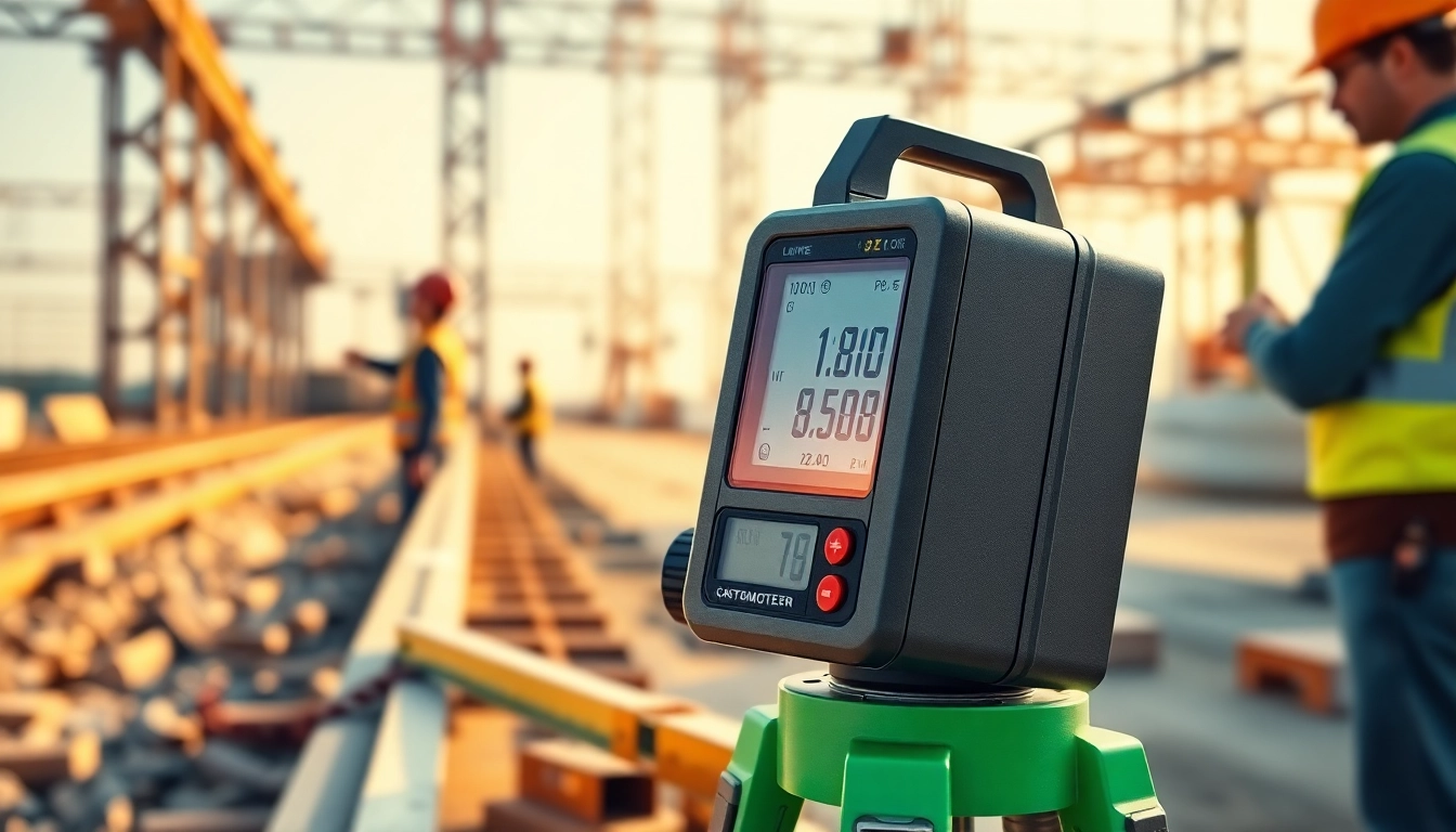 Misura precisa con inclinometro digitale in un cantiere, evidenziando la tecnologia avanzata.