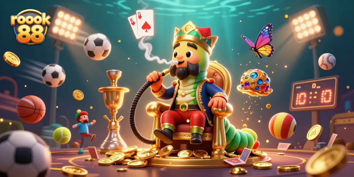 Experience the excitement of rokok 88 with dynamic gaming elements, including casino characters and sports icons.
