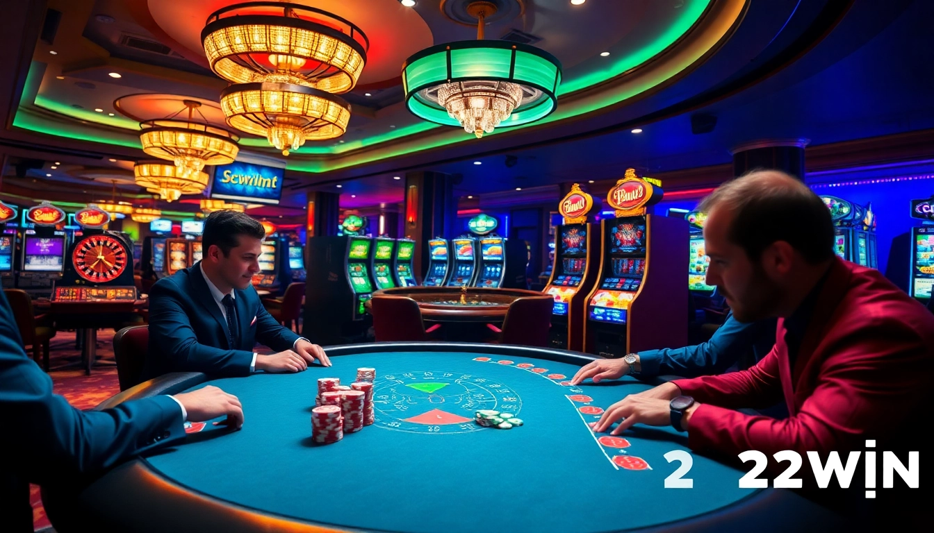 32WIN players enjoying an exciting poker game at a luxurious casino table.